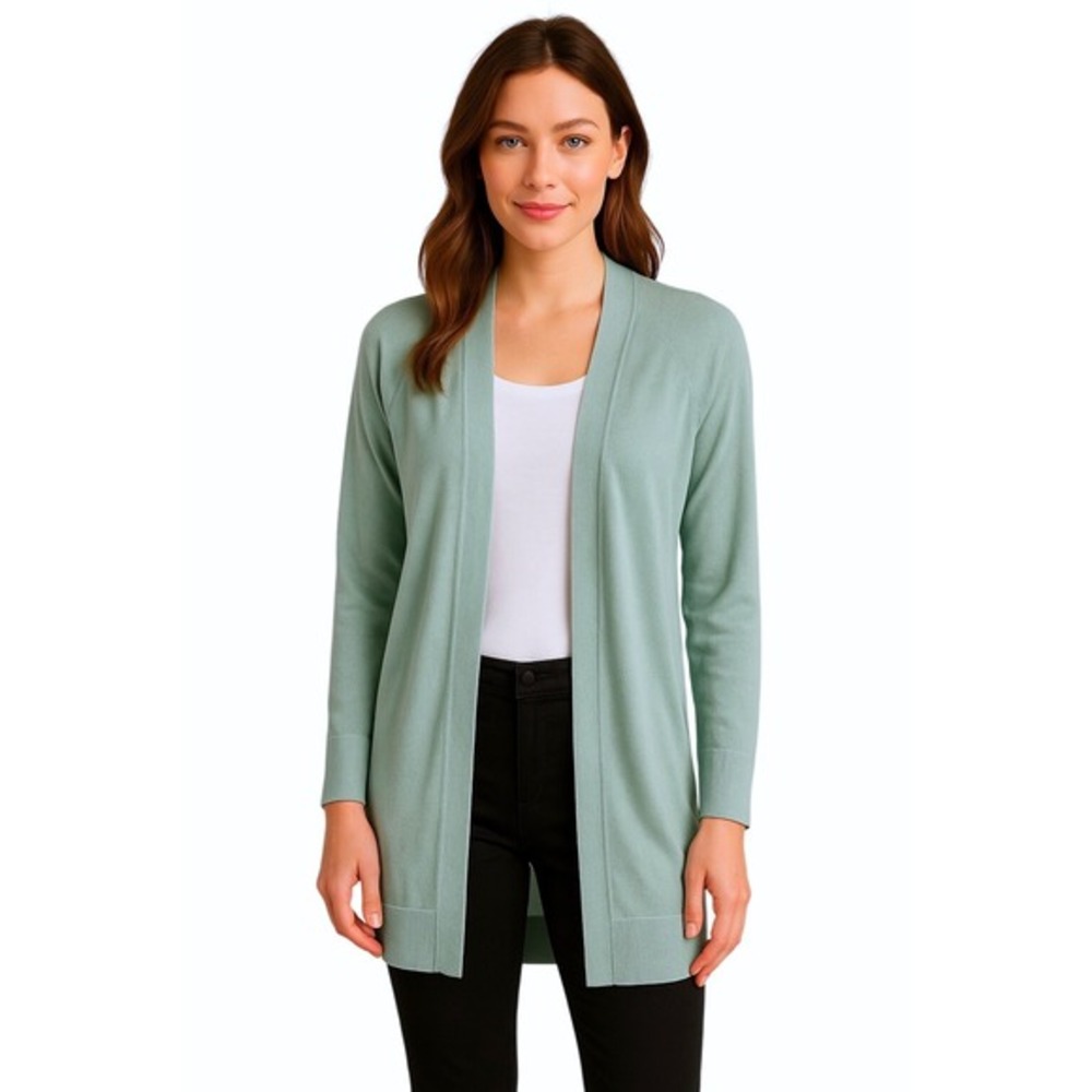 LOFT Women's Light Blue Sheer Cardigan Sweater Long Sleeve Open Front M 55-40